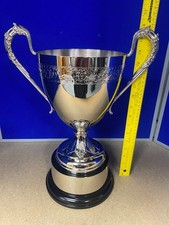 EB117 - 16in Nickel Plated Trophy Cup Hand Chased design, Black Base, with Band