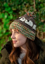 Hand Knitted Fair Trade Wool Sheep Pattern Bobble Made in Nepal Fleece Lined