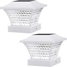 2 x Solar Powered White Led Outdoor Garden Post Deck Cap Square Fence Lights