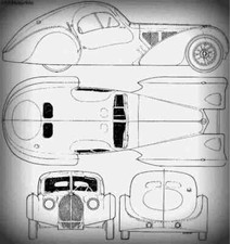 bugatti type 57sc atlantic 1936 Blueprint Drawing A4 Photo