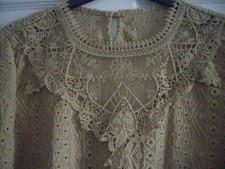khaki  new unusual ladies top with a lace yolk size large