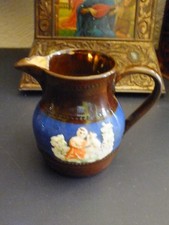 Old 19th Century Allertons Copper Lustre Creamer Cobalt Beaded Jug A/F