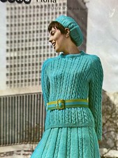 Vtg 60s Knitting Patons Fiona 6001 Cable Jumper Skirt Suit & Beret Hat 32-38”