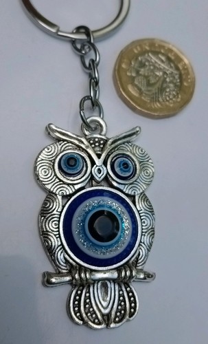 Silver tone metal owl keyring - metal,
