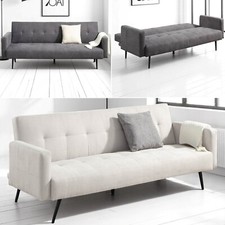 Hayle Modern Fabric 3 Seater Clic-Clac Folding Sofa Bed Dark Grey / Natural