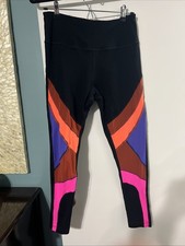 Zumba Wear Lovely Large Women’s Color Block Leggings  - Black Pink Orange Purple