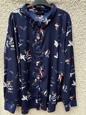 Simply Be Women's Smart Navy Blue Bird Print Blouse Shirt Long Sleeve Size 32 UK