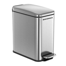 SONGMICS 10L Bathroom Bin Silver Pedal Soft Close Steel Slim