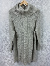 George at Asda Grey Cable Knit Roll Neck Jumper Dress Tunic Size 24
