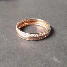 QVC Diamonique Rose Gold Plated Silver Double Row Etermity RIng UK Size V Large