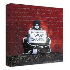 Banksy I Want Change Canvas | LARGE WALL ART | graffiti stencil street bricks