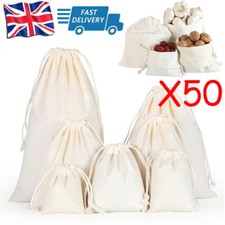 50pcs Calico Drawstring Storage Bags Fabric Natural Cotton Bulk Linen Tote Food