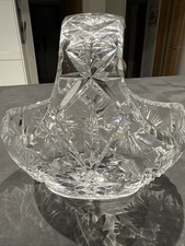 Vintage Medium Crystal Glass Basket with Handle In Excellent Condition Free