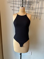 Primark Textured Ribbed Halter High Neck Bodysuit Black M Tank Top Sleeveless