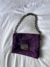 Vintage Prada Suede Clutch Bag With Detachable Chain Strap Three Inside Sections