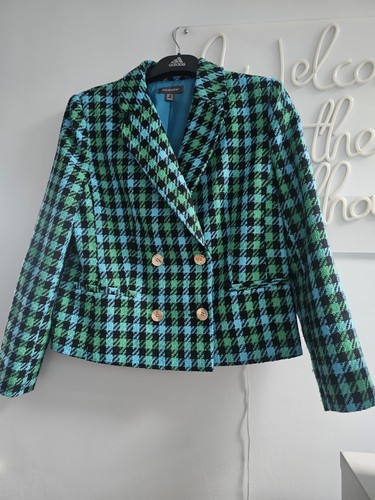 Blue green checked blazer - &, green,