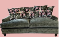 Green Velvet 2 Seater Sofa & 5