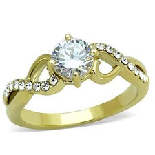 Ladies gold ring cz stainless steel 1.30ct dress engagement pretty new 1722