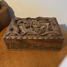 Large Carved Wooden Chinese Dragon Box Antique