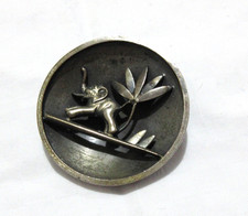 Antique / vintage oxizdized domed round silver metal Asian elephant brooch, 38mm