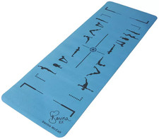 6mm Thickness Yoga Mat & Carry Strap Printed Stretches Guide - Blue RRP £24