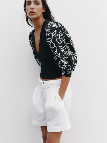 Zara embroidered floral puff - zara,