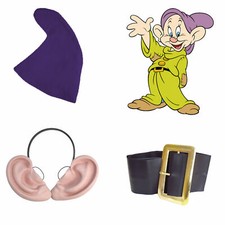 Dopey Set - Snow White Seven Dwarfs Fancy Dress Hat Beard Belt Big Ears Cartoon