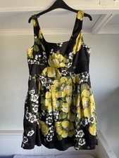 Monsoon Fusion Dress Size 14 Black Yellow Floral Short Fit Flare Net Underskirt