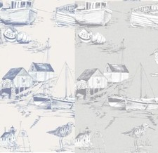 Arthouse Curley Bay Boats Birds Seaside Smooth Fishing Boats Wallpaper