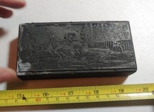 Vintage Letterpress Printing Block Revolutionary? Men Horses Chase Deer Hunting