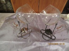 2 Silver Plate Brandy Cognac Snifter Warmer with Crystal Etched Glasses Italy