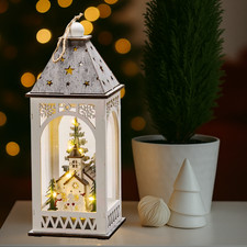 Christmas LED Lantern Decoration Light Up Xmas Village Church Scene Wooden
