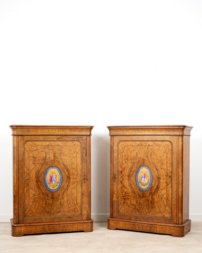 Pair antique burr walnut side - antique,