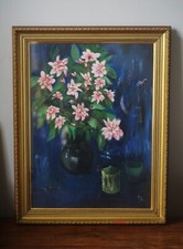 Signed Bob Anderson Flower  Painting On Canvas 1991 "black vase"