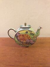 Trade+Aid Hand Painted Miniature Enamel Teapot No.1083 - cat on a tree