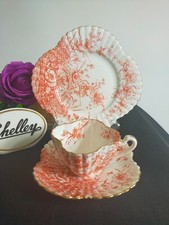 wileman Foley Basket of Flowers teacup Trio