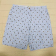 Next Women's Blue Printed Shorts 20T Linen Blend Flat Front Chino Coastal Core
