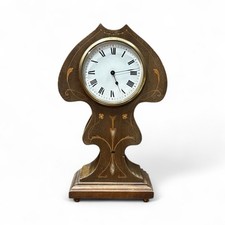 Art Nouveau Inlaid Mahogany Clock. Ticking Away Nicely, Comes With A Key.