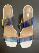 Primark White Holographic colour Strappy Sandals Block Heels UK Size 4