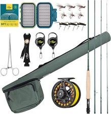 SF Fly Fishing Rod Combo 4Piece 3wt 7.6ft, 4wt 8ft, 5/6/7/8wt 9ft Emerald Green