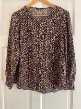 Ladies Floral Blouse Size 14 Black Pink Unusual Back Cross Over Detail Top Wrap