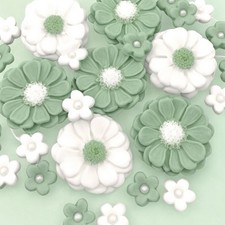 30 Edible Flowers Sage Green Bouquet Fondant Sugar Cake Toppers Birthday Wedding