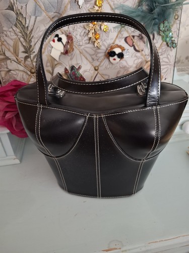 Vintage black corset handbag - black,