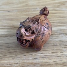Japanese Netsuke Hand Carved Stunning Netsuke Hard Wood Dragon Turtle Wooden