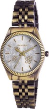 Kahuna Women's Quartz Watch Floral Dial Analogue Display and Gold Bracelet