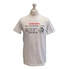 Diesel Short Sleeve T-Shirt  Only The Brave White Red Retro Slim Fit Uk L Men's