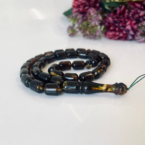 Green baltic amber misbaha - green,