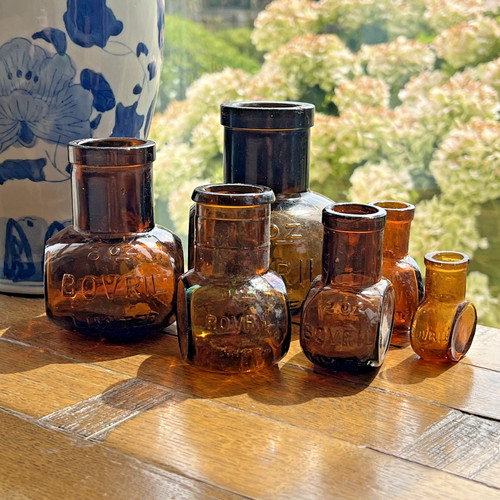 Bovril amber glass jars - bovril,