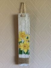 Daffodils Wood  Wall Hanger With Hook And Wrapped Twine