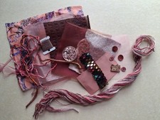 Embroidery Pack ROSE PINK: Frabric/Glass Beads/Shell Beads/Ribbon/Threads & Yarn